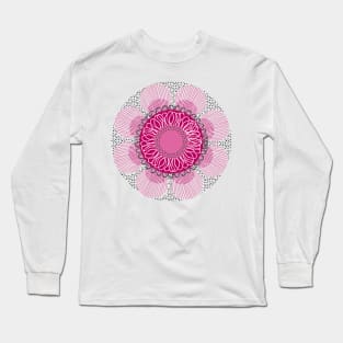 Cute pink flower over black dots background Long Sleeve T-Shirt